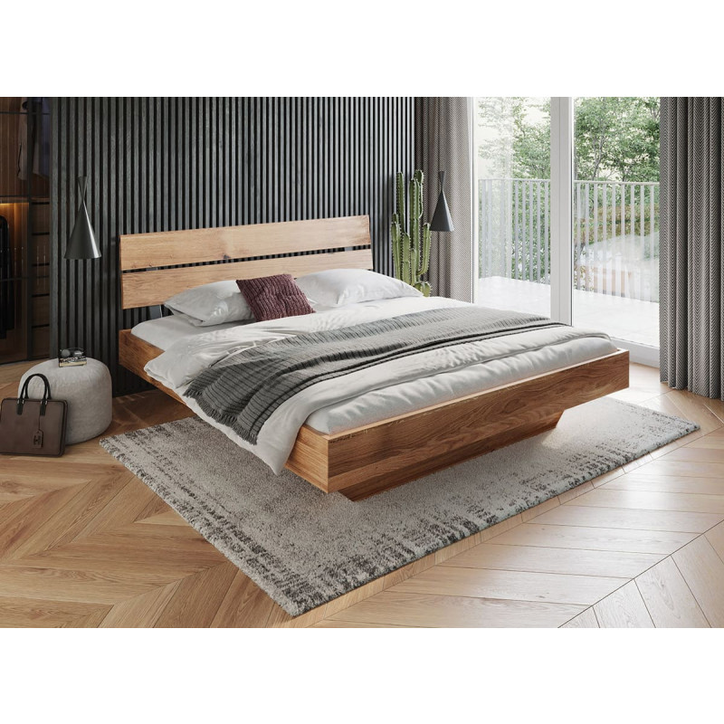 Bett 200x180, Mod. Katmandu, Wildeiche Massivholzbett 200x180cm, Schwebebet günstig online kaufen