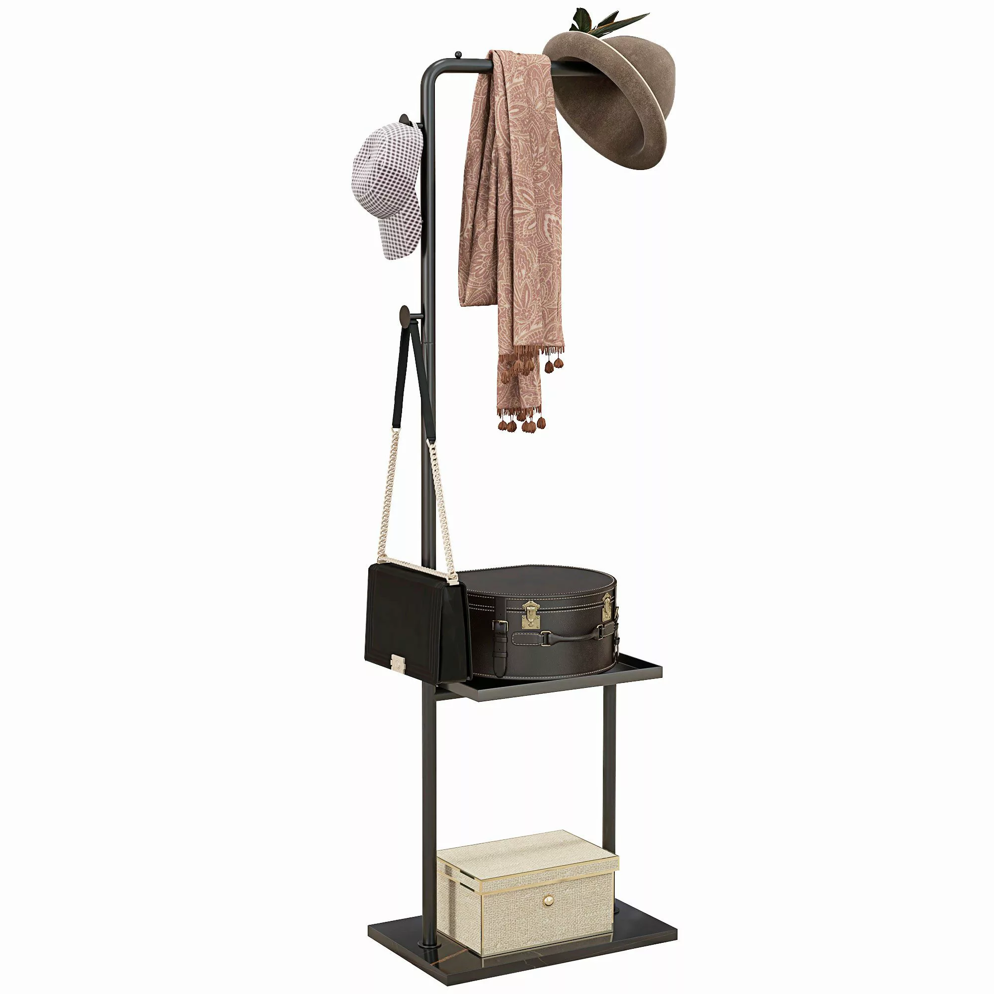 HOMCOM Garderobenständer mit Hängestäben Tablett, (standgarderobe, günstig online kaufen