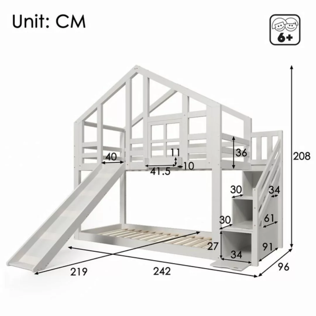 TavilaEcon Etagenbett Kinderbett Hausbett Hochbett mit Rutsche und Rausfall günstig online kaufen