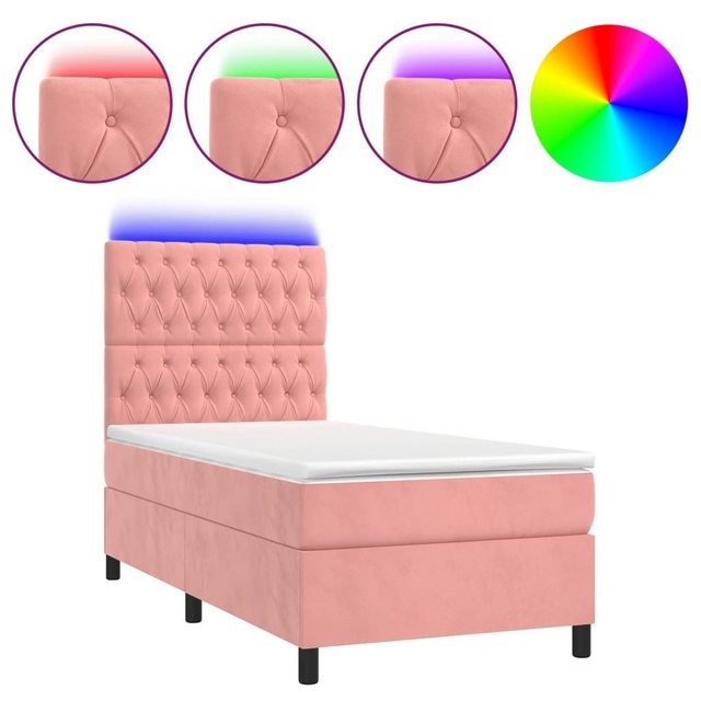 vidaXL Bettgestell Boxspringbett mit Matratze LED Rosa 100x200 cm Samt Bett günstig online kaufen