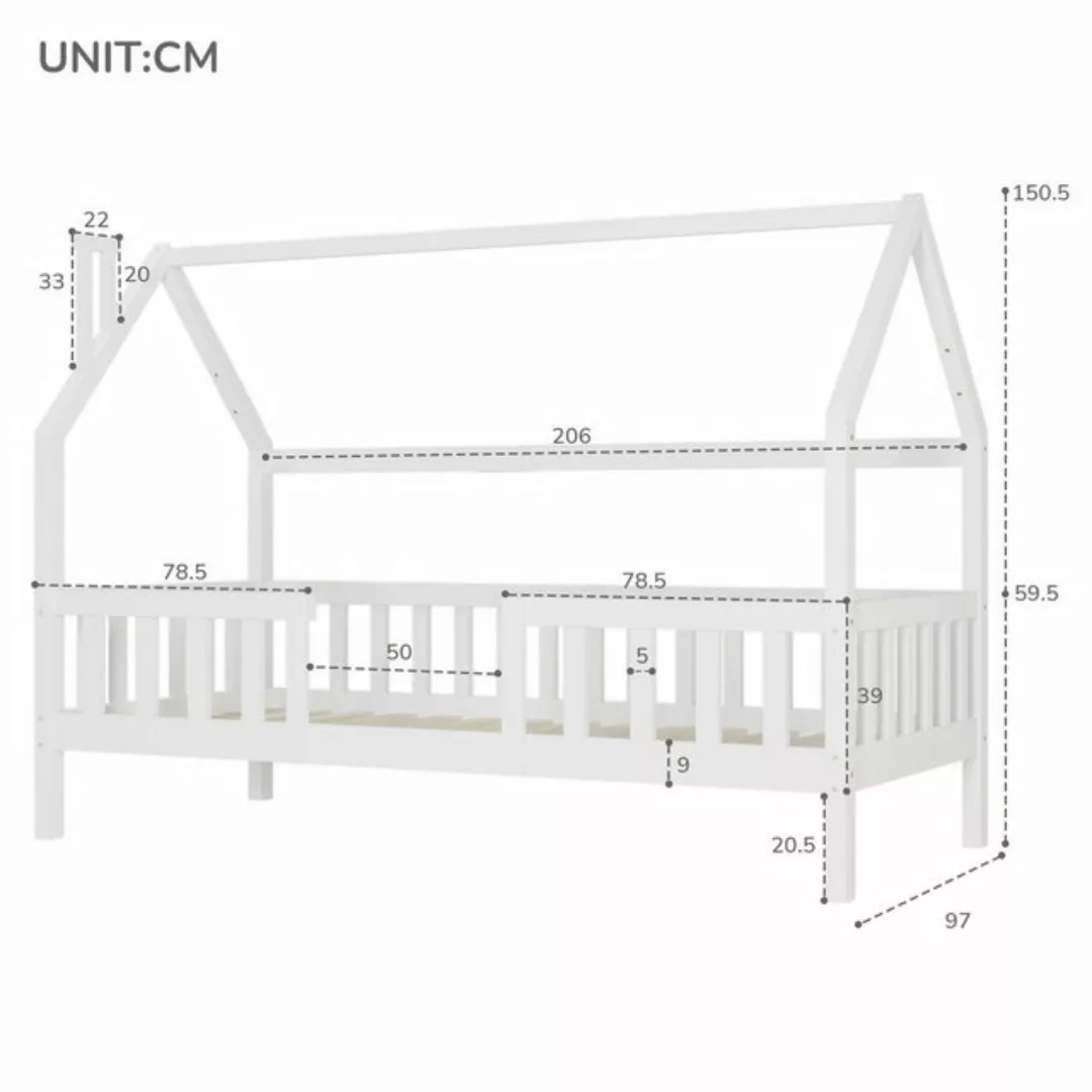 OKWISH Kinderbett Hochbett, Kiefer Hausbett mit Lattenrost 90x200cm günstig online kaufen