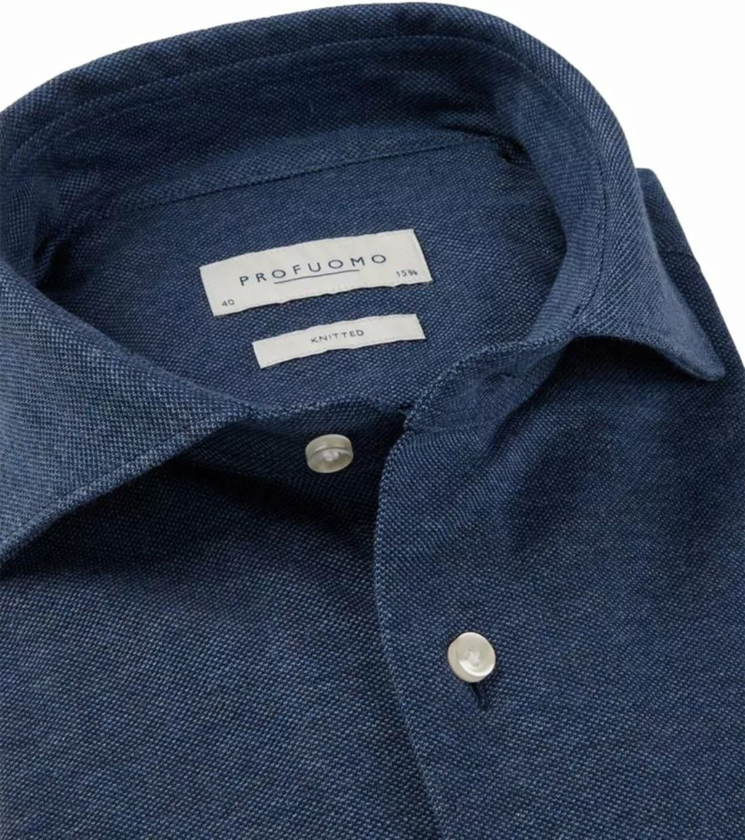 Profuomo Hemd Knitted Slim Fit Indigo Blau - Größe 41 günstig online kaufen
