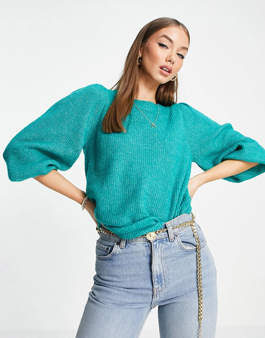 Vero Moda – Pullover mit voluminösen Ärmeln in Türkis-Blau günstig online kaufen