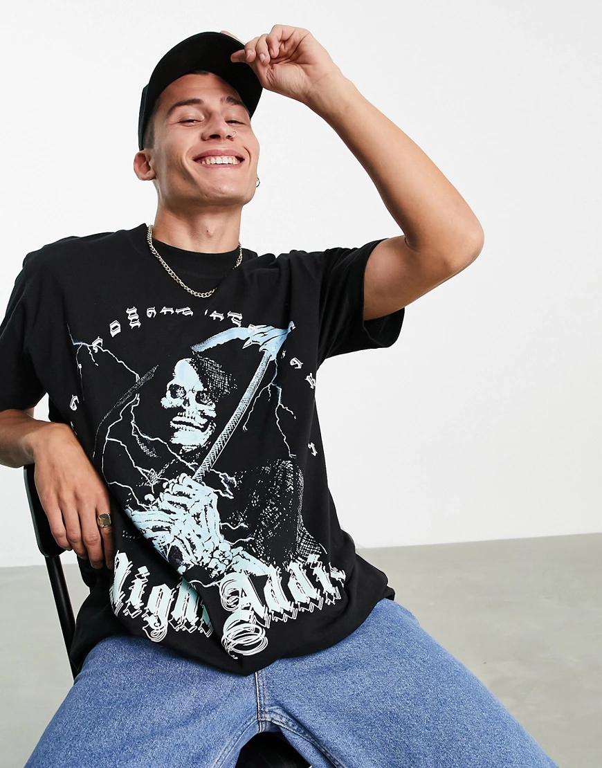 Night Addict – T-Shirt mit Sensenmann-Schwarz günstig online kaufen