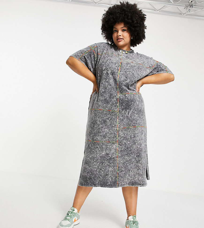 Native Youth Plus – Oversize T-Shirt-Kleid mit sichtbaren Nähten in Neontön günstig online kaufen