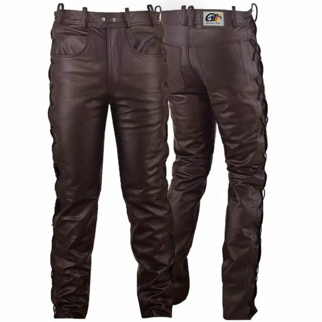 German Wear Lederhose GW860 Brown Lederjeans Büffelleder geschnürt Braun günstig online kaufen