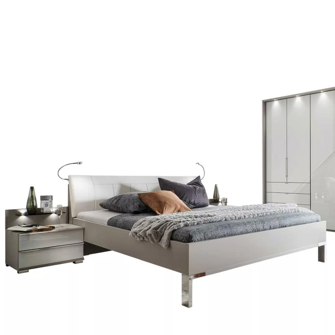 Schlafzimmer Kombination in Weiß und Hellgrau LED Beleuchtung (vierteilig) günstig online kaufen