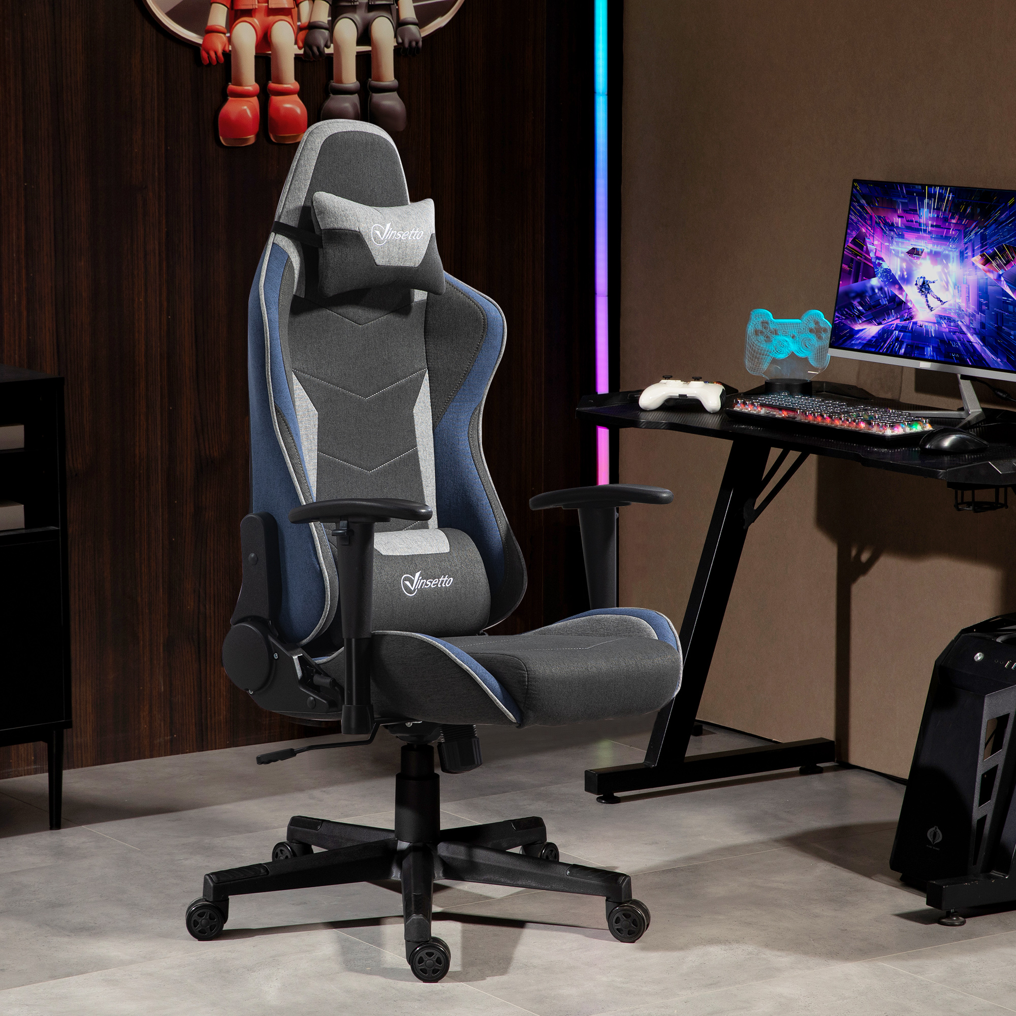 Vinsetto Ergonomischer Gaming-Stuhl mit Armlehnen, Kopfstütze und Höhenvers günstig online kaufen