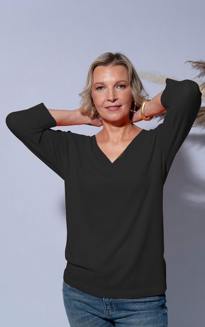 Passioni 3/4 Arm-Pullover Sommerpullover mit perforierten V-ausschnitt Perf günstig online kaufen