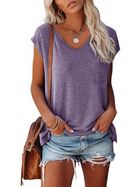 KIKI T-Shirt Einfarbiges lockere Basic-Shirt Damen-Sommer-Freizeit Oberteil günstig online kaufen