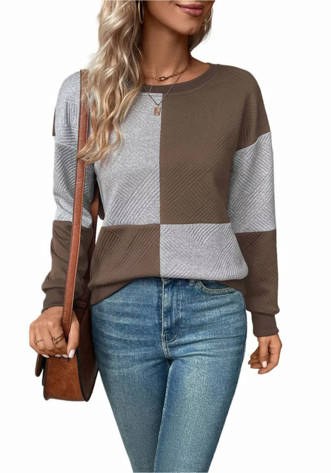 Zoclack Sweatshirt Damen Pullover Langarm Patchwork Sweatshirt günstig online kaufen