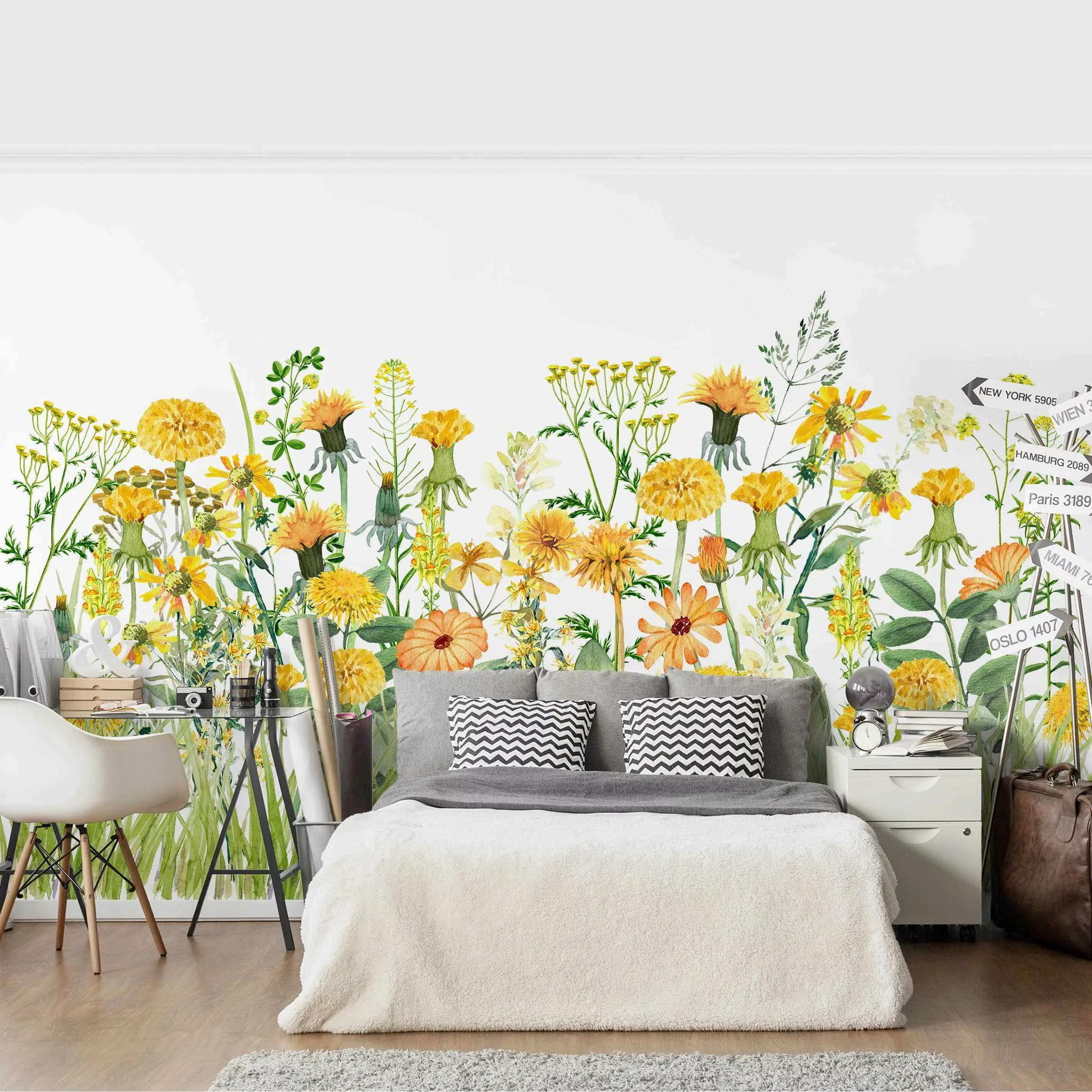 Fototapete Aquarellierte Blumenwiese in Gelb günstig online kaufen