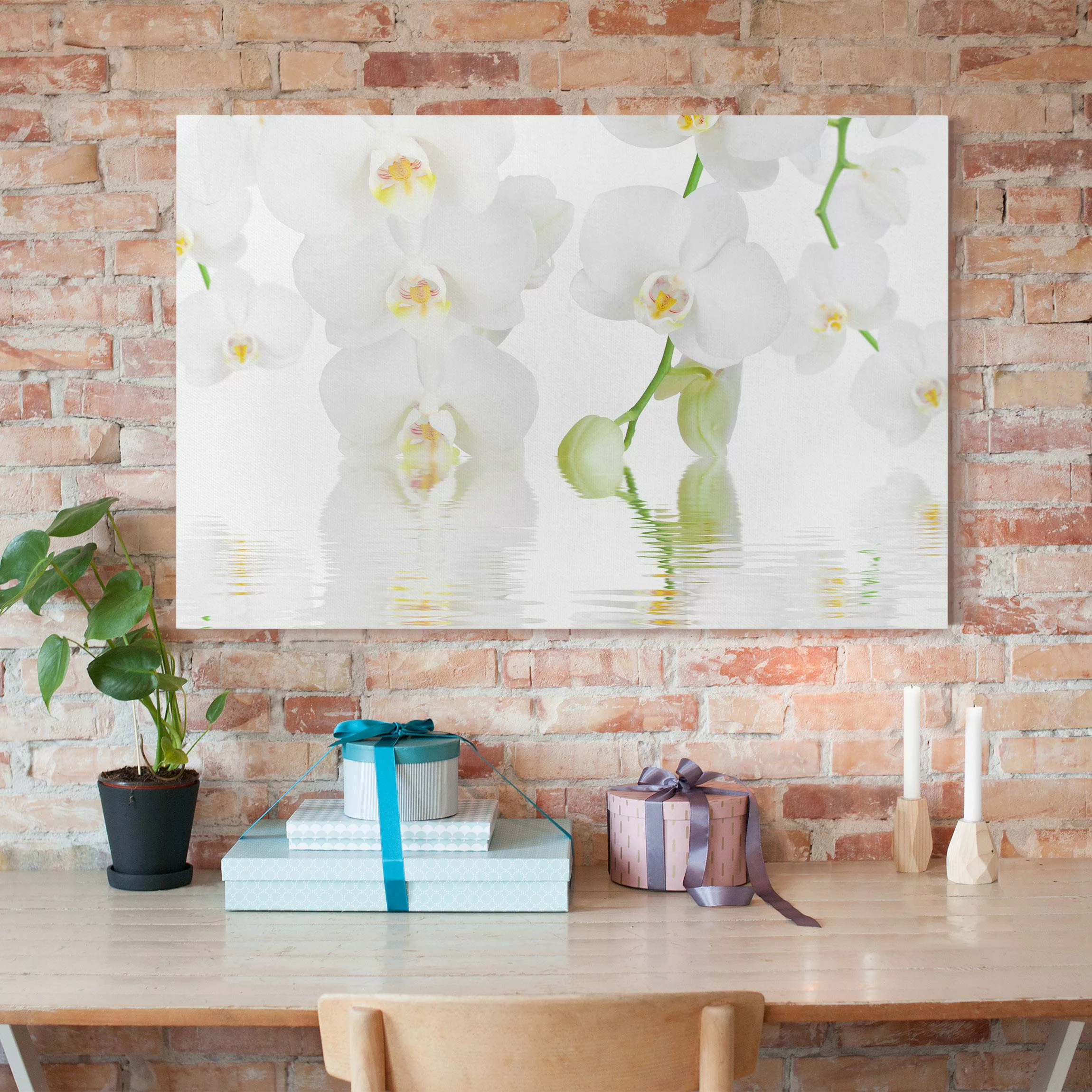 Leinwandbild Blumen - Querformat Wellness Orchidee - Weiße Orchidee günstig online kaufen