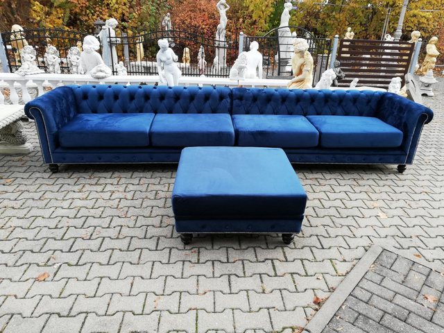 Xlmoebel Sofa Chesterfield-Sofa-Set mit Stoffbezug in Blau, 4 Meter XXL + H günstig online kaufen