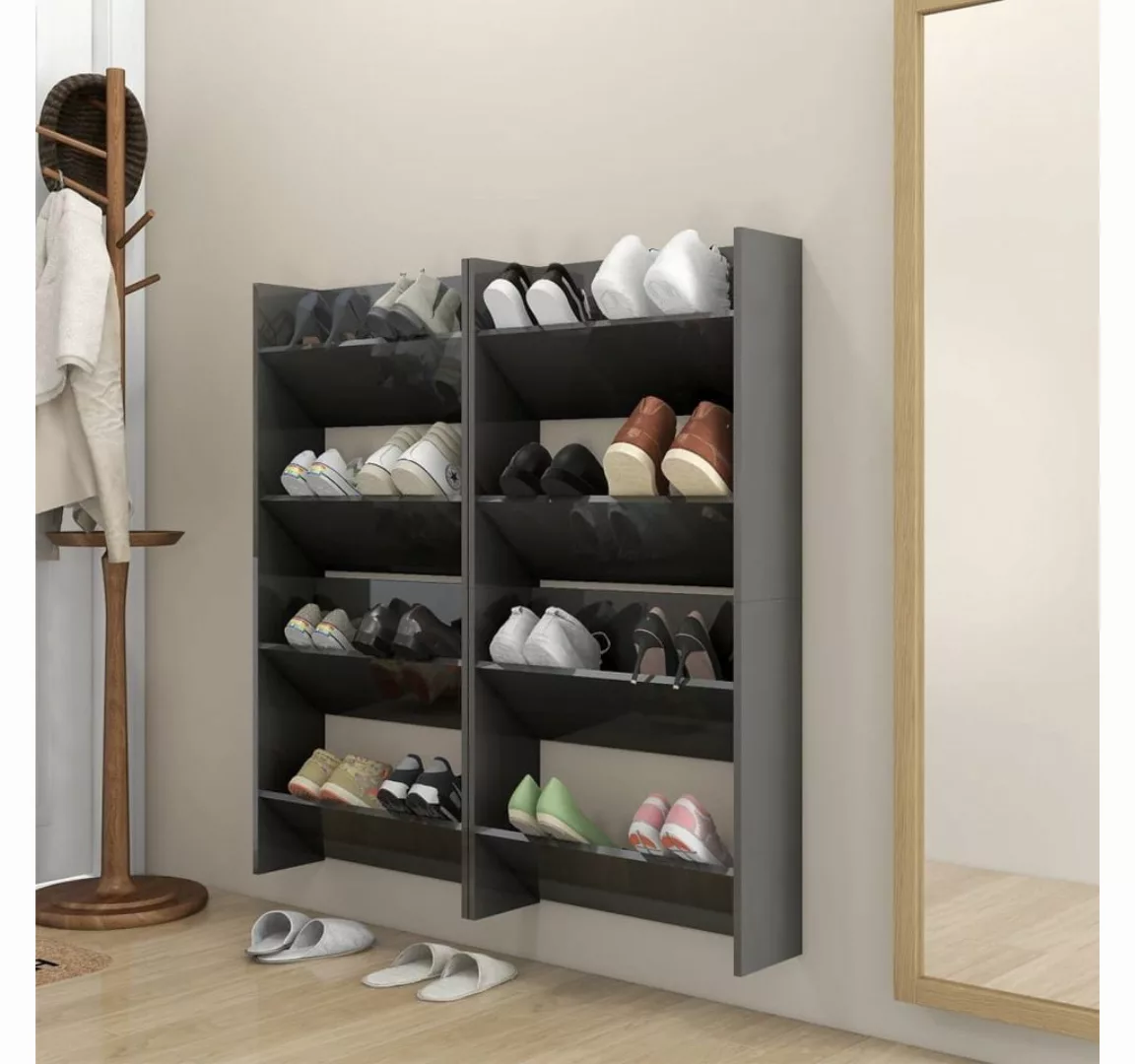 furnicato Hängeschuhschrank Wand-Schuhschränke 4 Stk. Hochglanz-Grau 60x18x günstig online kaufen