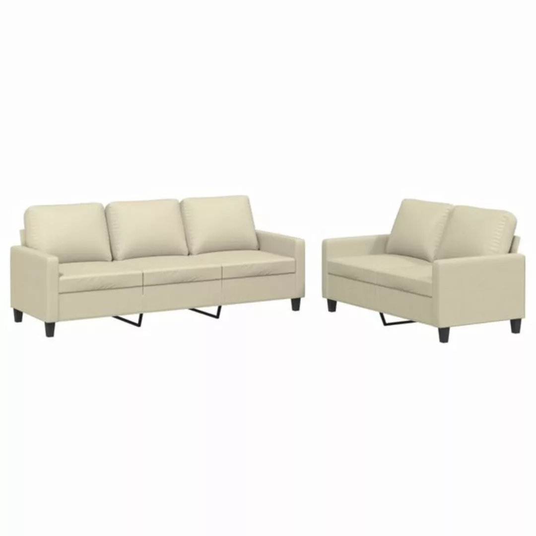 vidaXL Sofa 2-tlg. Sofagarnitur mit Kissen Creme Kunstleder günstig online kaufen