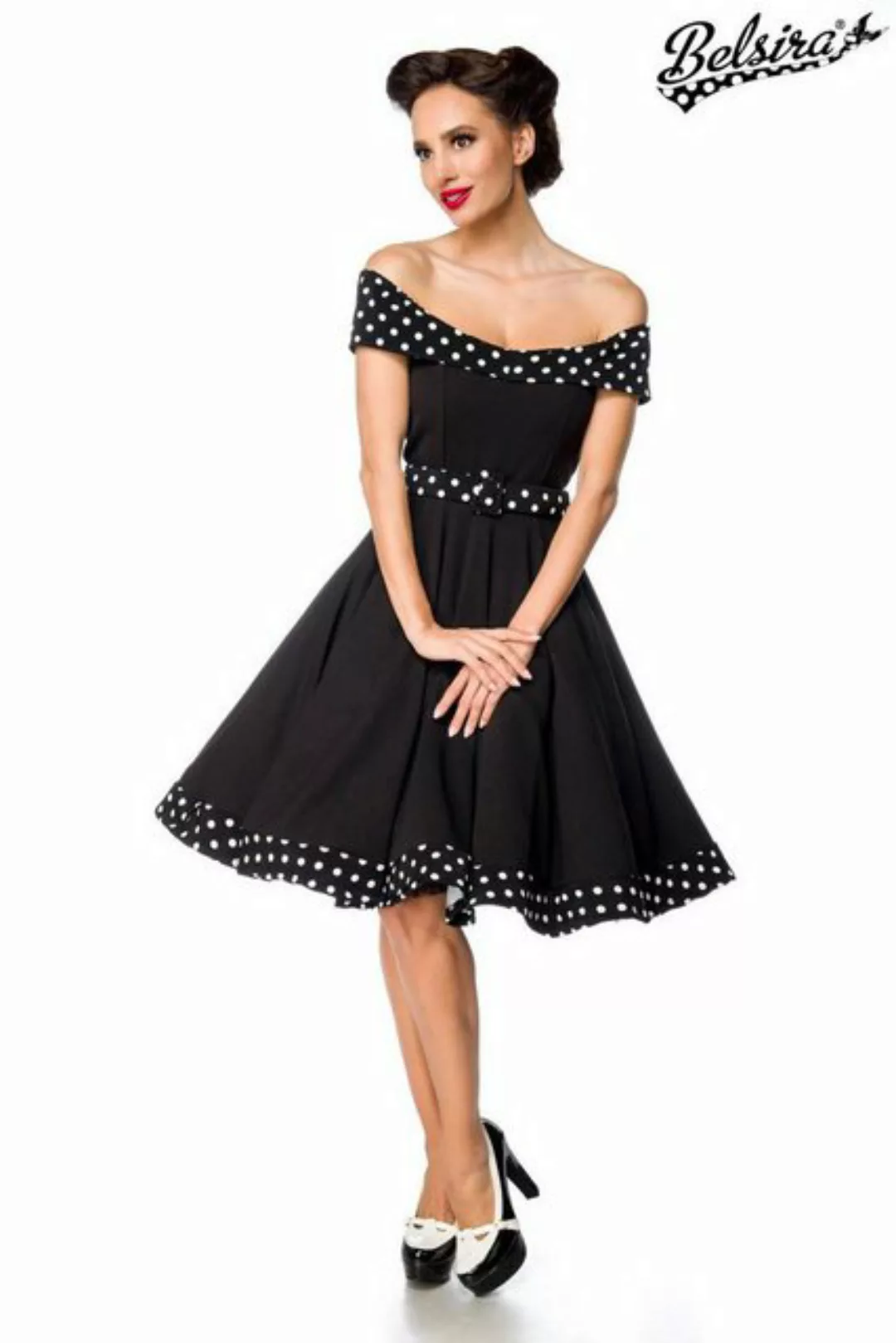 BELSIRA Trachtenkleid Belsira Schulterfreies Swing-Kleid mit Gürtel - (2XL, günstig online kaufen