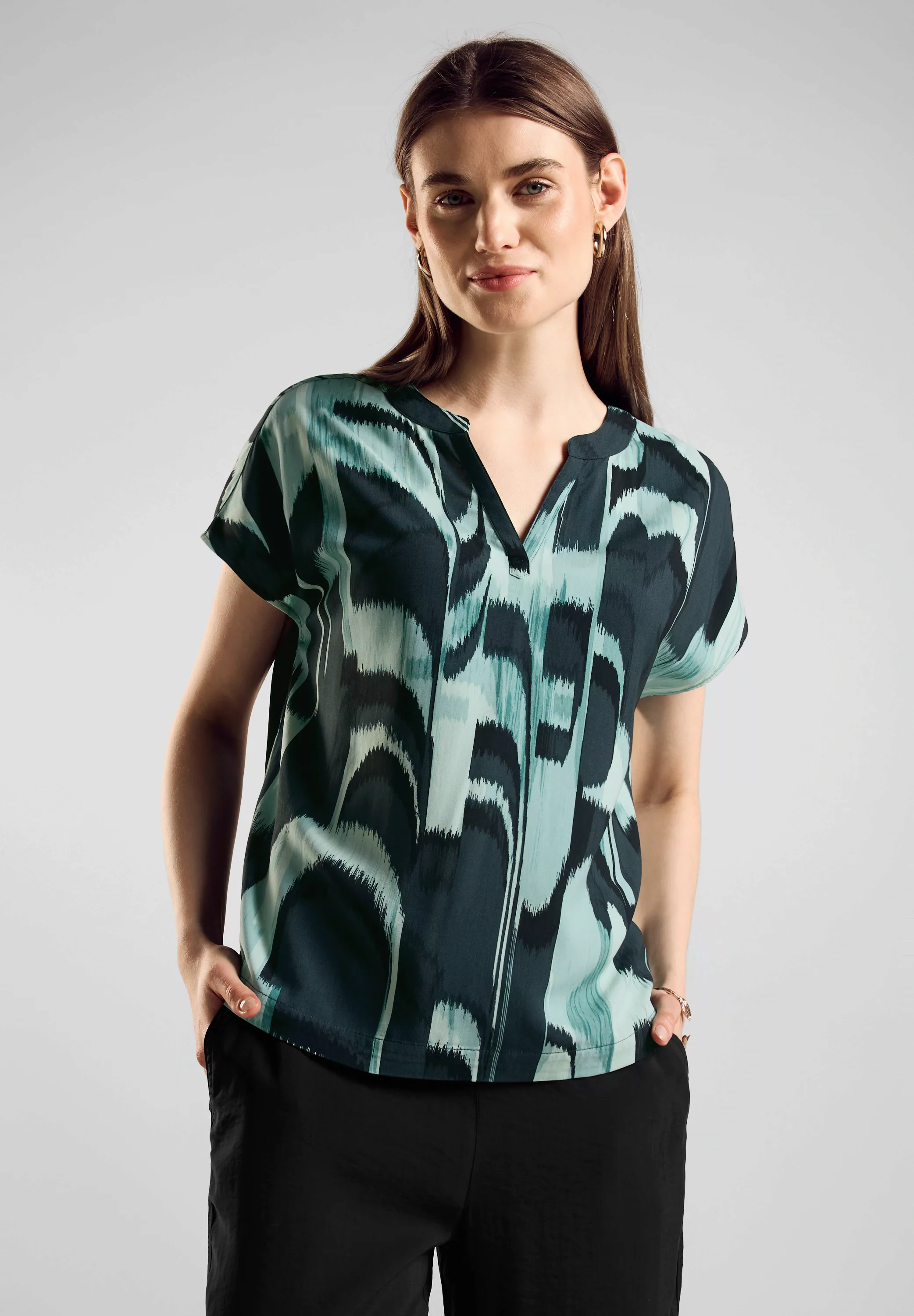 STREET ONE Blusentop LTD QR printed Shirtblouse w s, hunter green günstig online kaufen