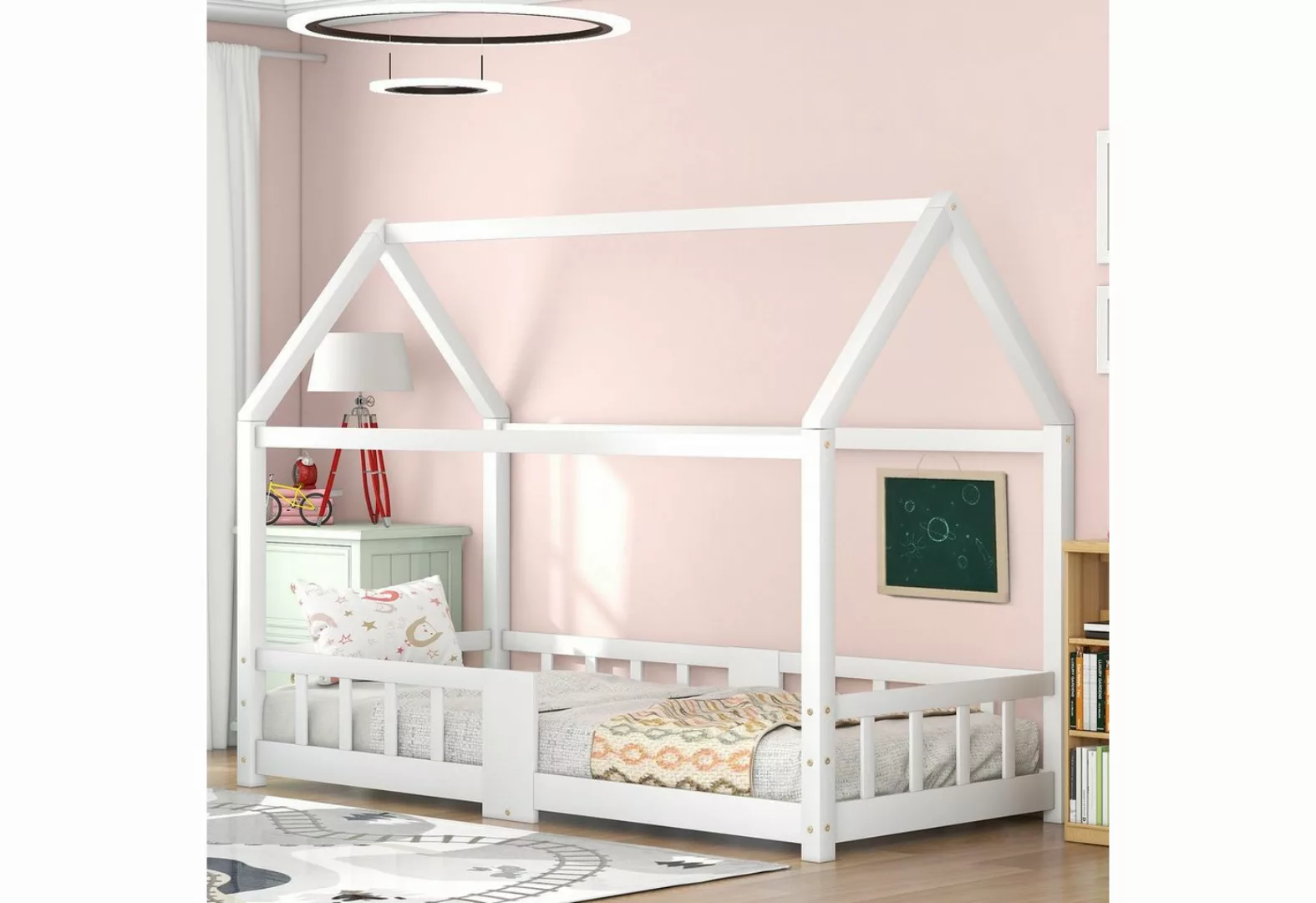 Sweiko Kinderbett (Hausbett mit Dach und Rausfallschutz, Kiefernholz), 90x2 günstig online kaufen