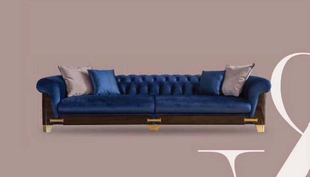 Xlmoebel Chesterfield-Sofa Chesterfield Vier-Sitzer Sofa in Blauer Stoff Lu günstig online kaufen