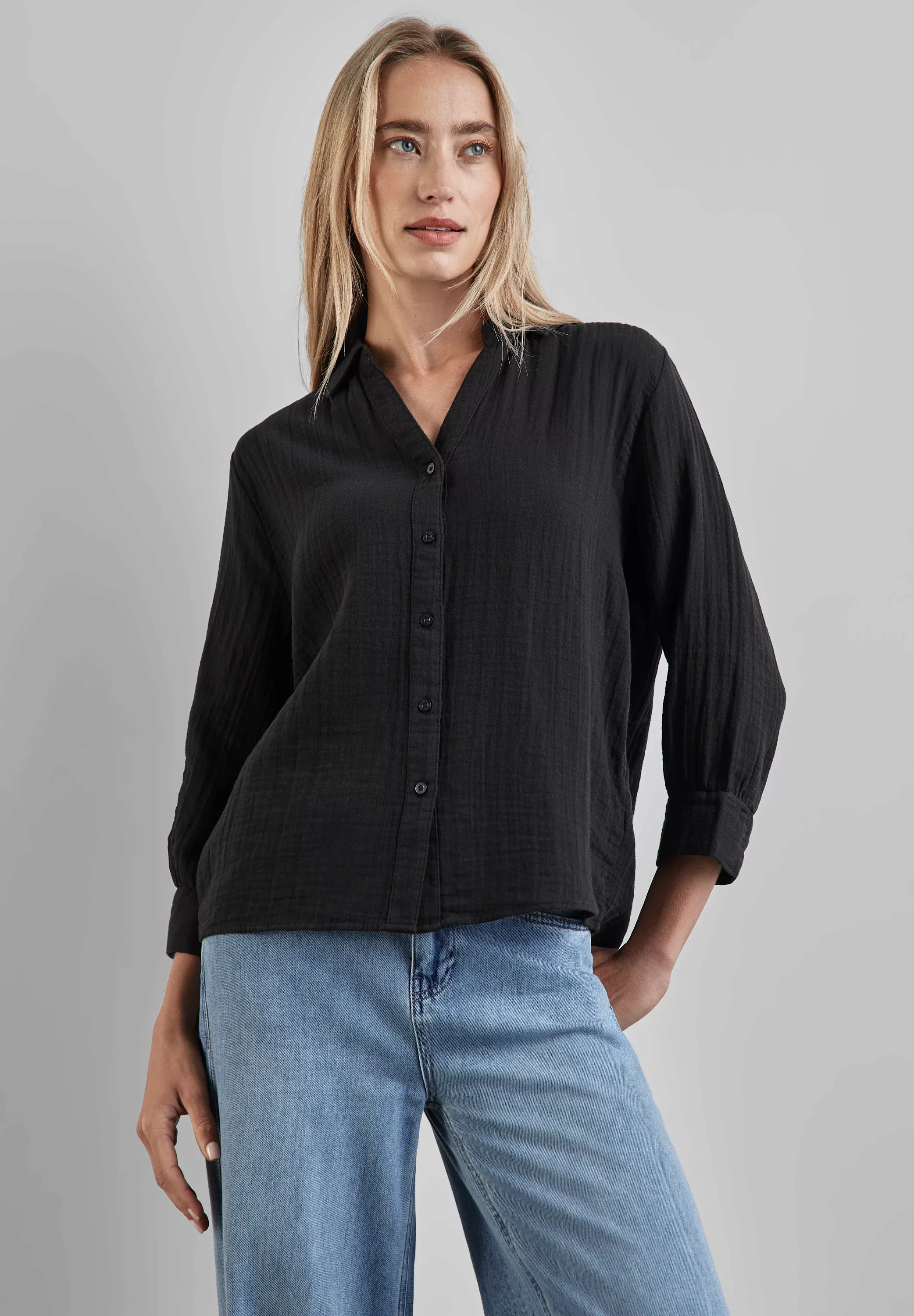 STREET ONE Klassische Bluse Street One Musselin Bluse in Black (1-tlg) Nich günstig online kaufen