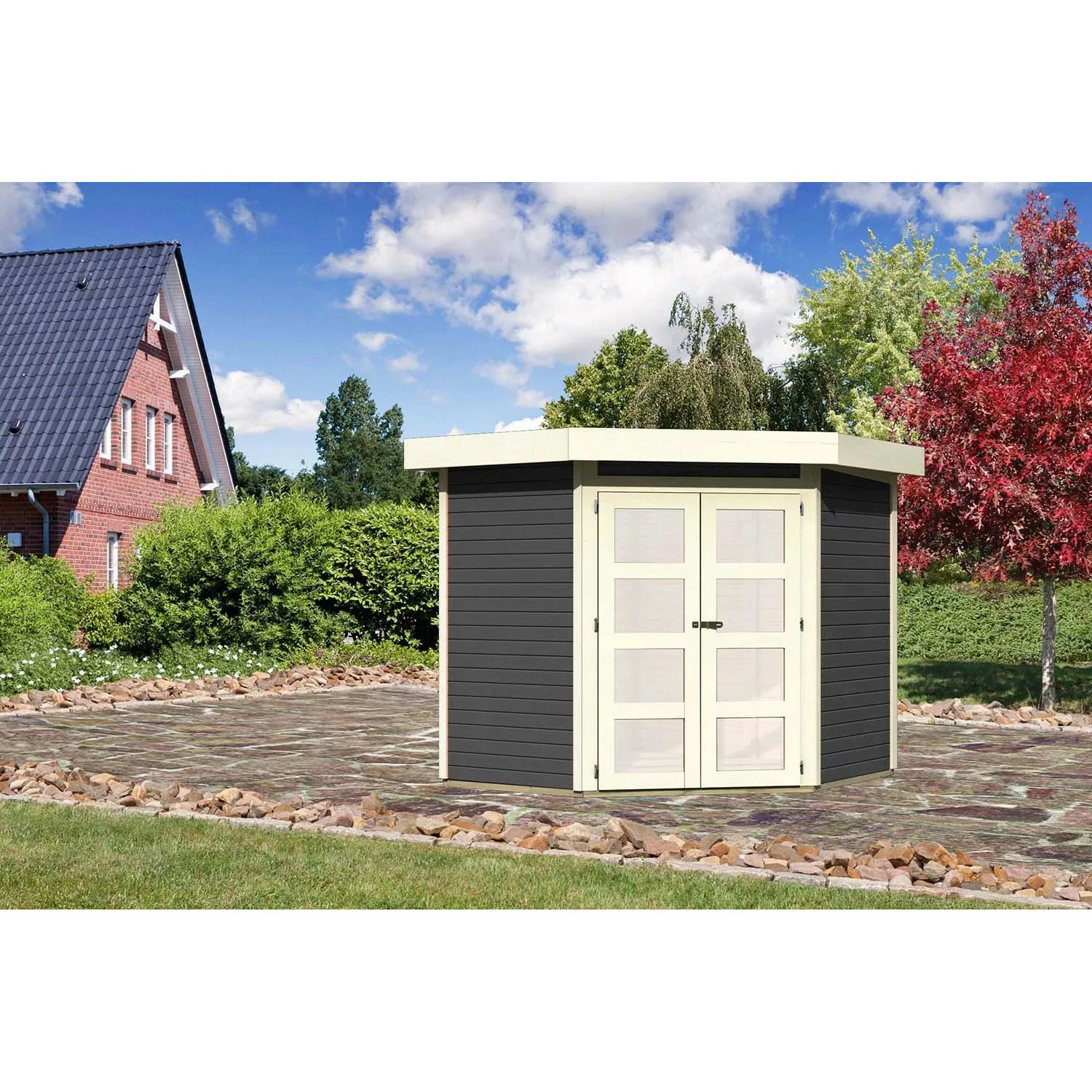 Karibu Holz-Gartenhaus Vilsbiburg Terragrau Flachdach Lackiert 209 cm x 213 günstig online kaufen