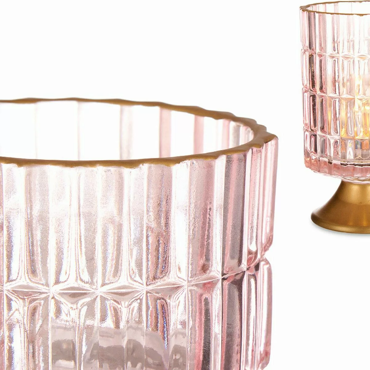 Led-laterne Streifen Rosa Golden Glas (10,7 X 18 X 10,7 Cm) günstig online kaufen