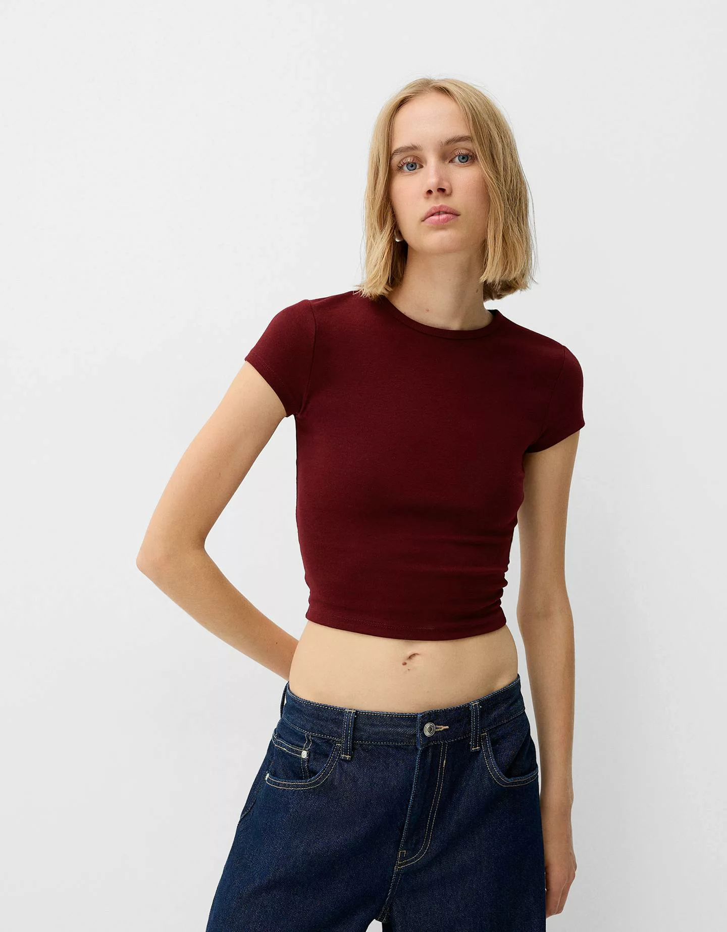 Bershka T-Shirt Rundausschnitt Damen Xs Rot günstig online kaufen