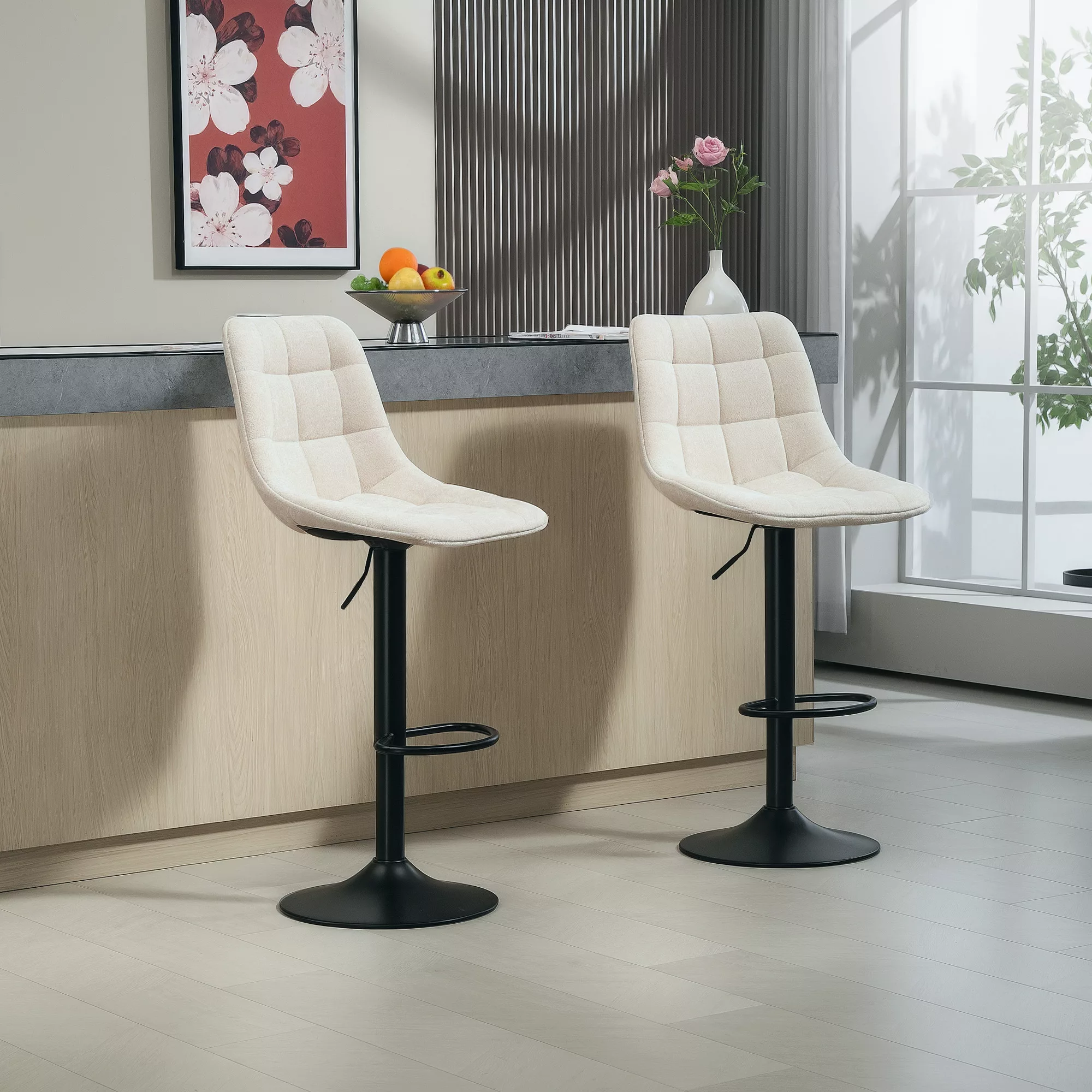 HOMCOM Barhocker 2er-Set, Gepolstert Barstuhl mit Lehne, Stahlgestell, Chen günstig online kaufen