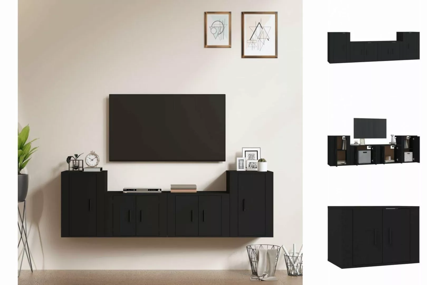 vidaXL TV-Schrank 4-tlg TV-Schrank-Set Schwarz Spanplatte TV-Lowboard Ferns günstig online kaufen