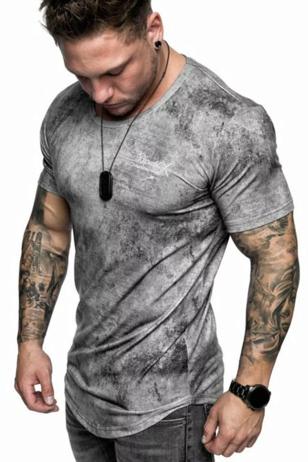 REPUBLIX T-Shirt JEFF Herren Oversize Crew Neck Marble Design Shirt mit Run günstig online kaufen