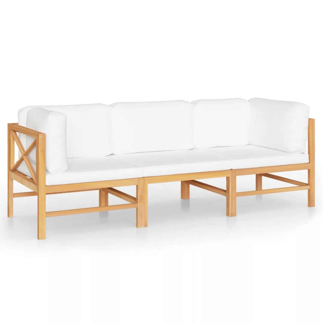 3-sitzer-gartensofa Mit Creme Kissen Massivholz Teak günstig online kaufen