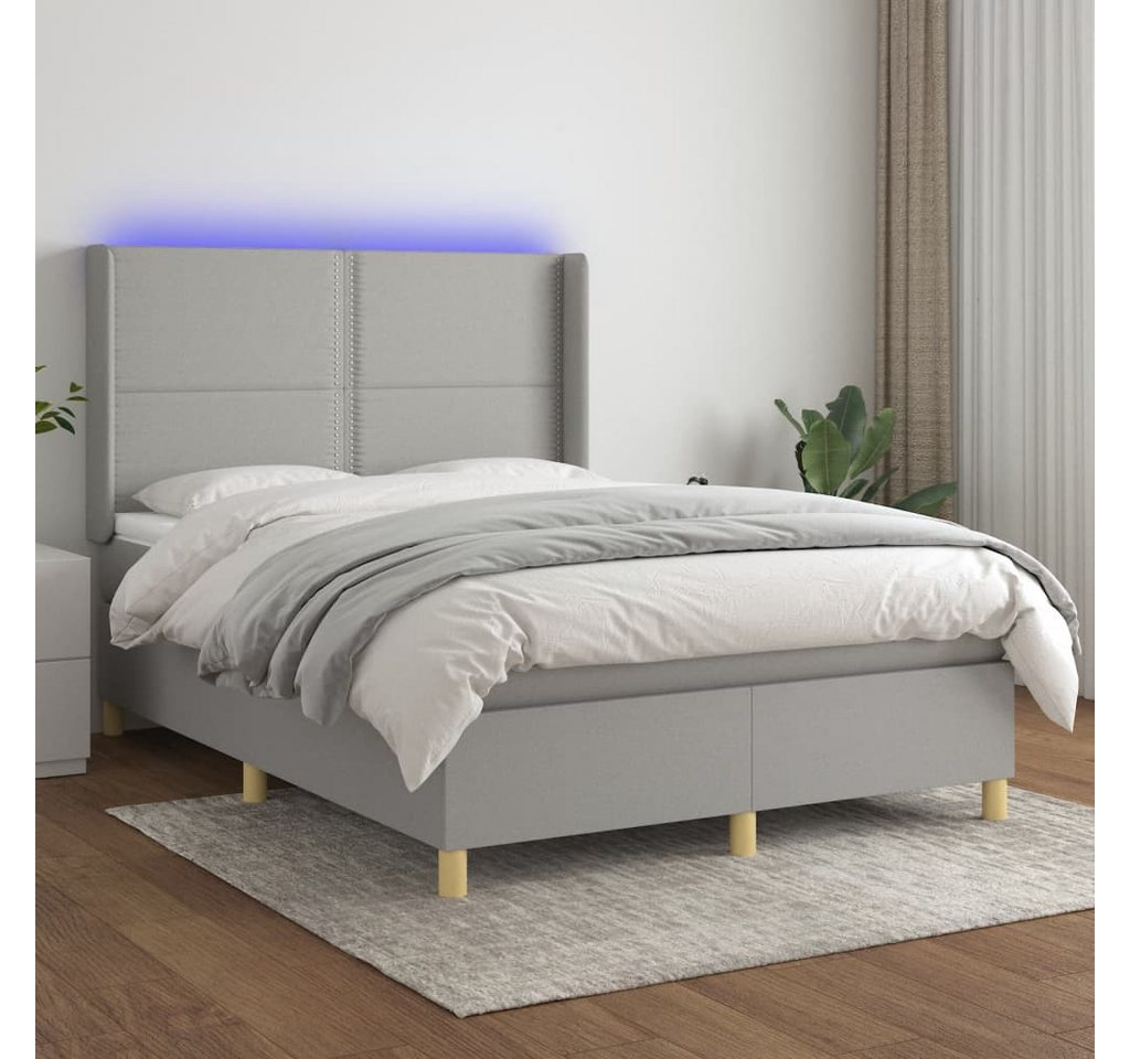 vidaXL Boxspringbett Boxspringbett mit Matratze LED Hellgrau 140x190 cm Sto günstig online kaufen