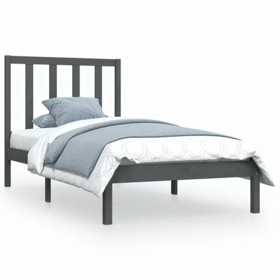 vidaXL Bett Massivholzbett Grau Kiefer 100x200 cm günstig online kaufen
