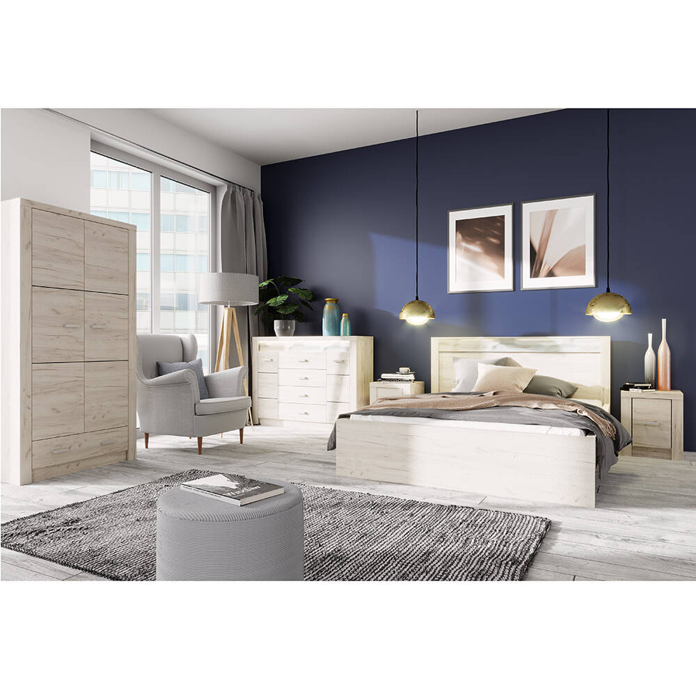 Schlafzimmer Komplettset 5-teilig mit Bett 160x200 cm modern in Esche weiß günstig online kaufen