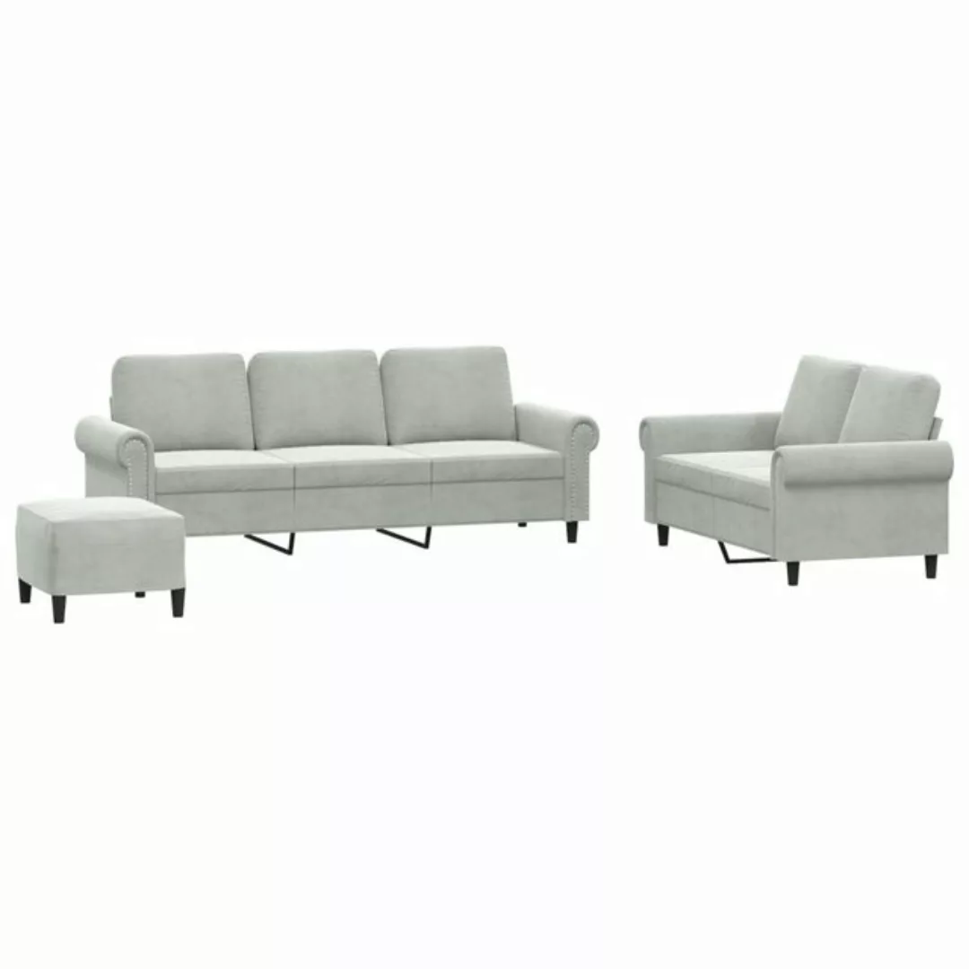 vidaXL Sofa 3-tlg. Sofagarnitur mit Kissen Hellgrau Samt günstig online kaufen