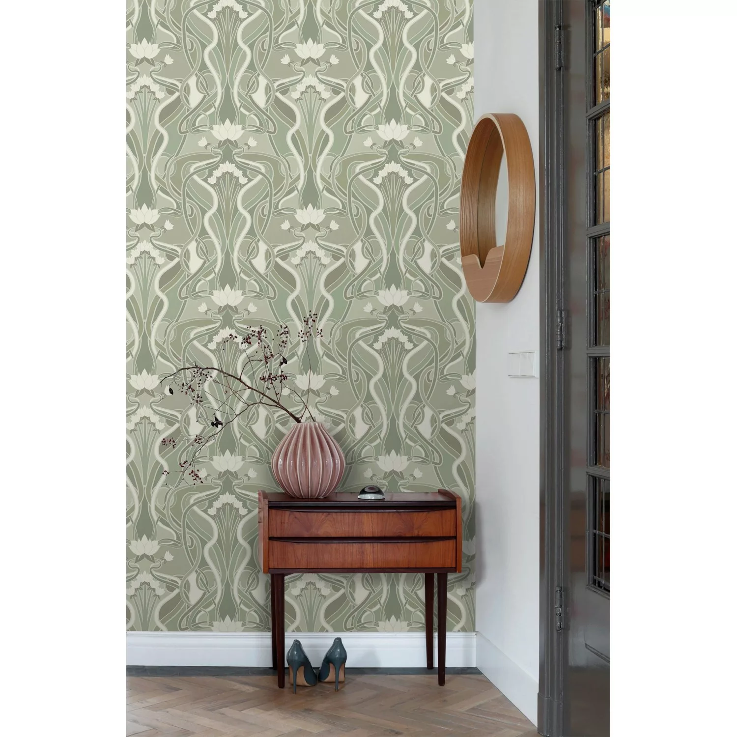 ESTAhome Tapete Blumenmuster Im Jugendstil Graugrün 50 x 900 cm 139897 günstig online kaufen