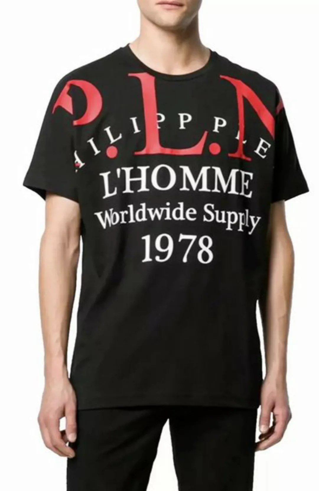 PHILIPP PLEIN T-Shirt Gold Cut P.L.N. Worldwide Supply Shirt geripptem Krag günstig online kaufen