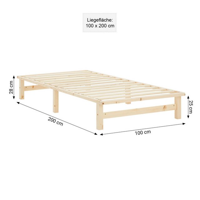 Homestyle4u Holzbett 90x200 / 100x200 / 140x200 Weiß Natur Grau Palettenbet günstig online kaufen