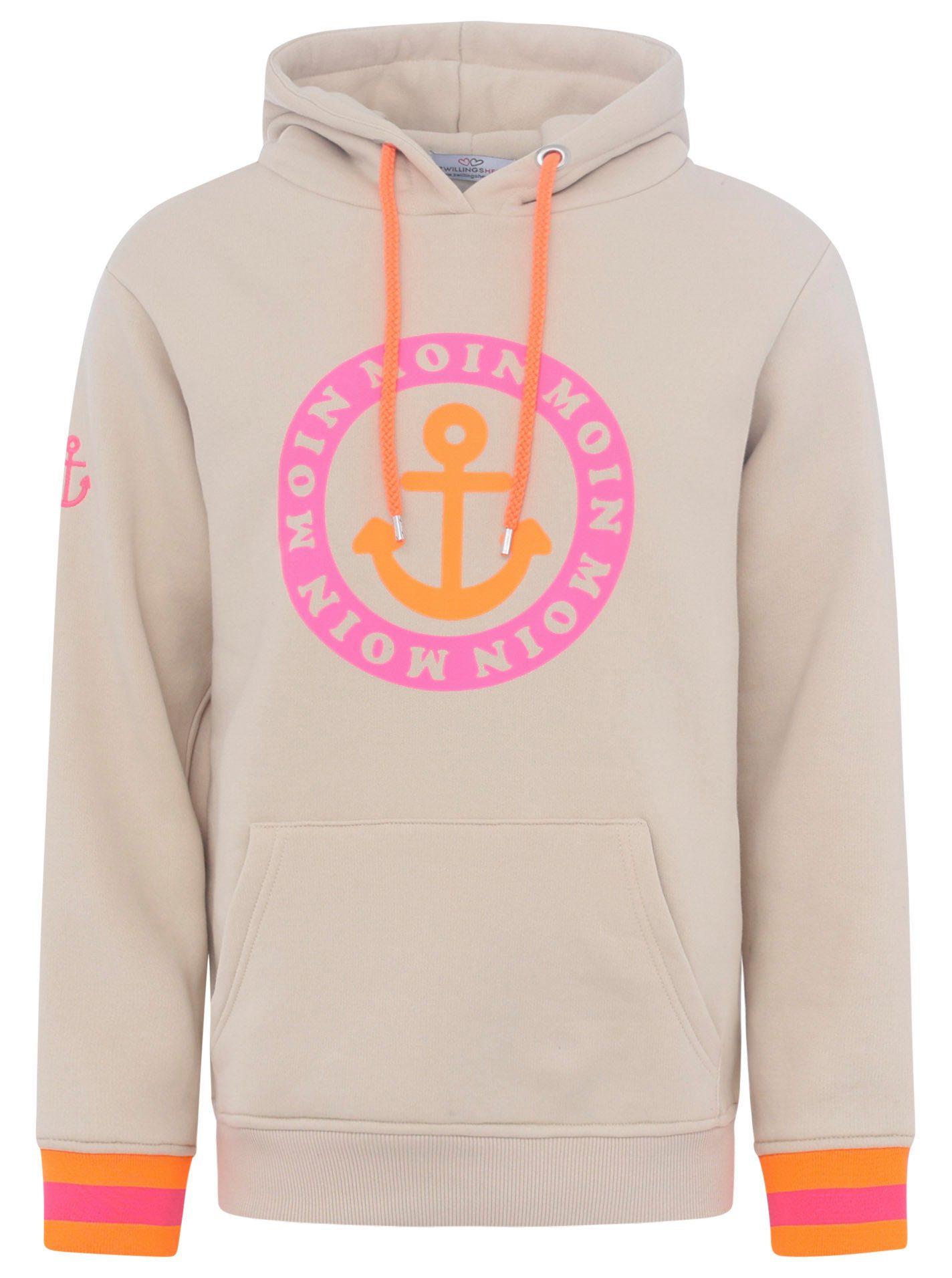 Zwillingsherz Hoodie Langarm, Kapuze, Neon-Details, Kordelzug, günstig online kaufen
