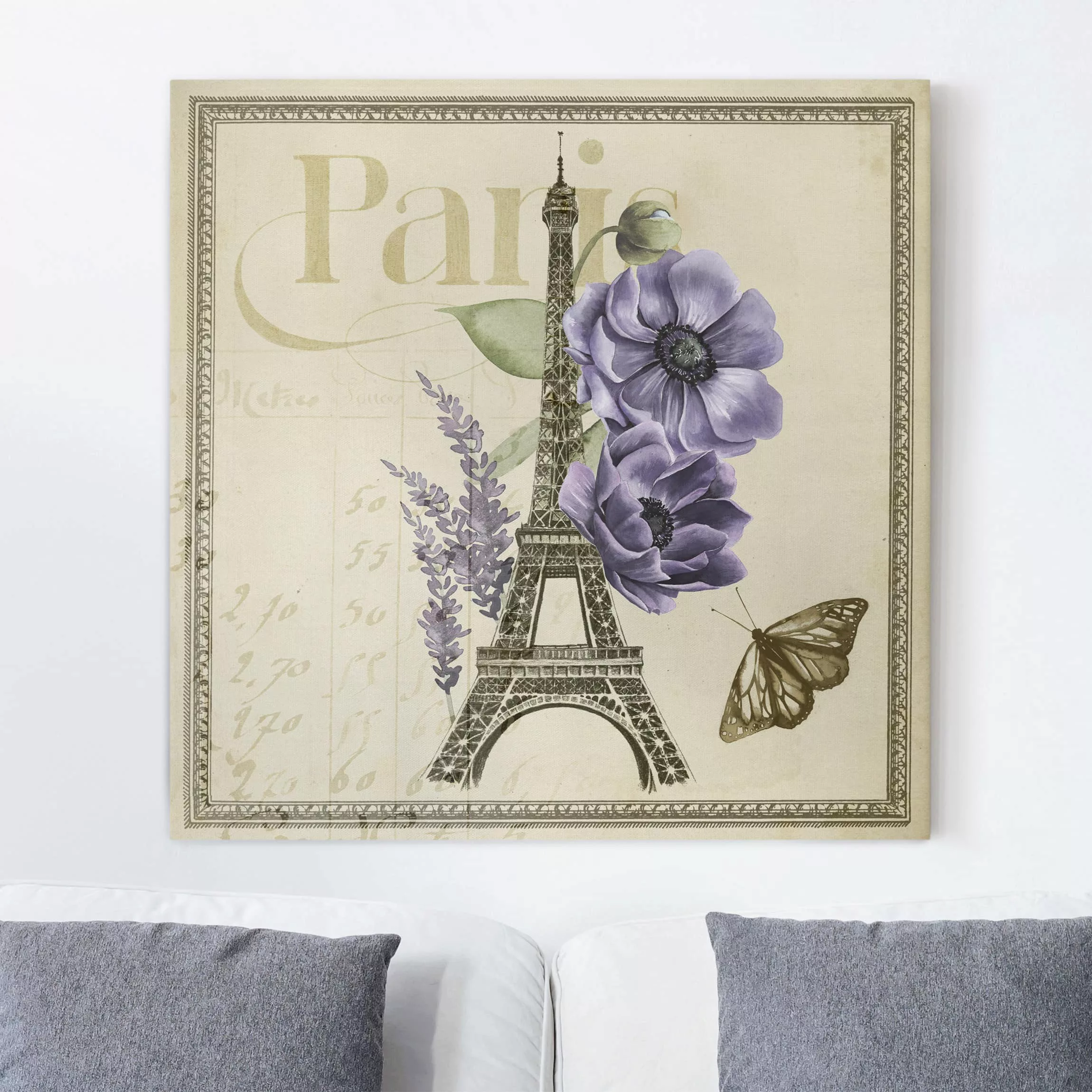 Leinwandbild Blumen - Quadrat Paris Collage Eiffelturm günstig online kaufen