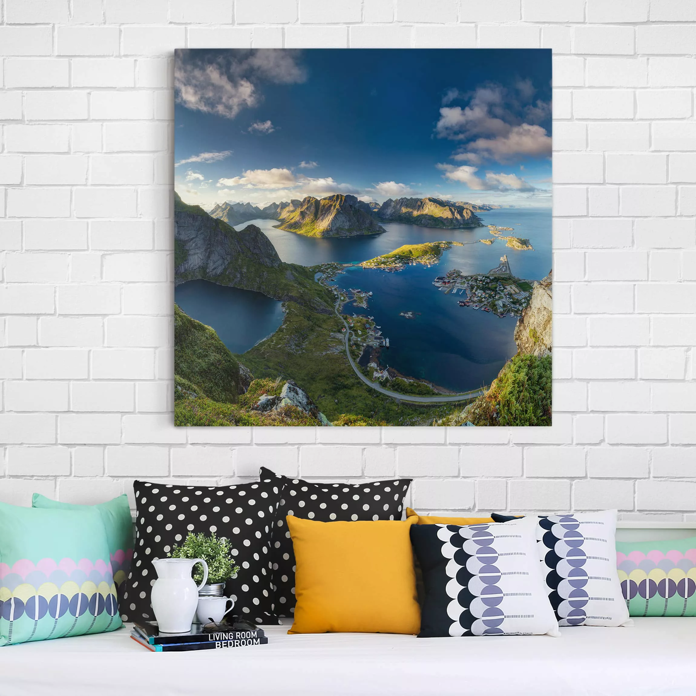 Leinwandbild - Quadrat Fjordblick in Reinebringen günstig online kaufen