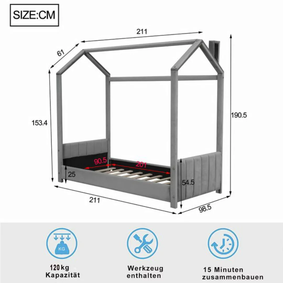 Ulife Kinderbett Polsterbett Hausbett mit Kopfteil Gästebett 90x200cm, mit günstig online kaufen