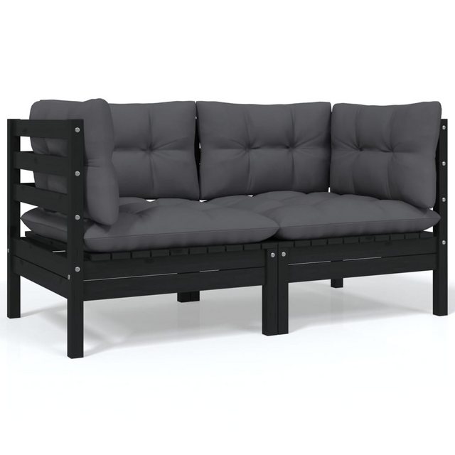 2-sitzer-gartensofa Mit Kissen Schwarz Massivholz Kiefer günstig online kaufen