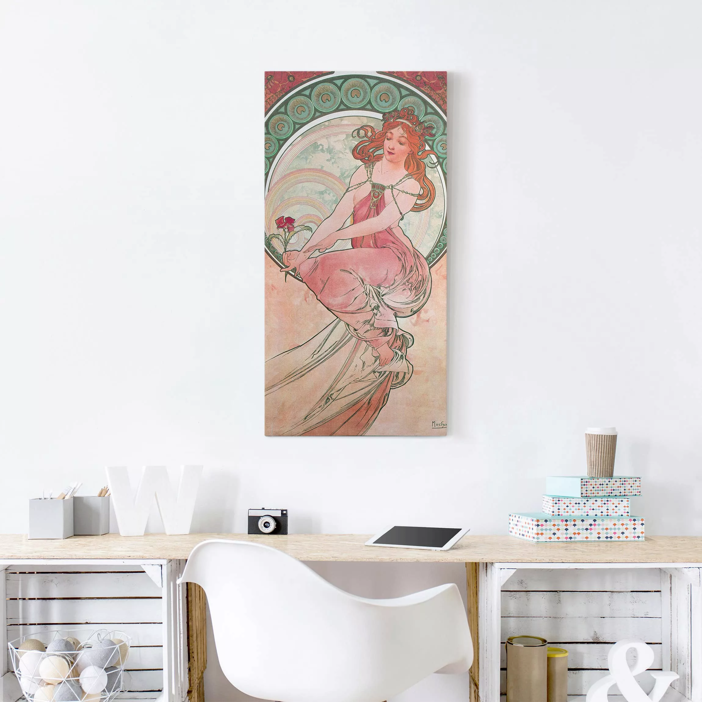 Leinwandbild Portrait - Hochformat Alfons Mucha - Vier Künste - Die Malerei günstig online kaufen