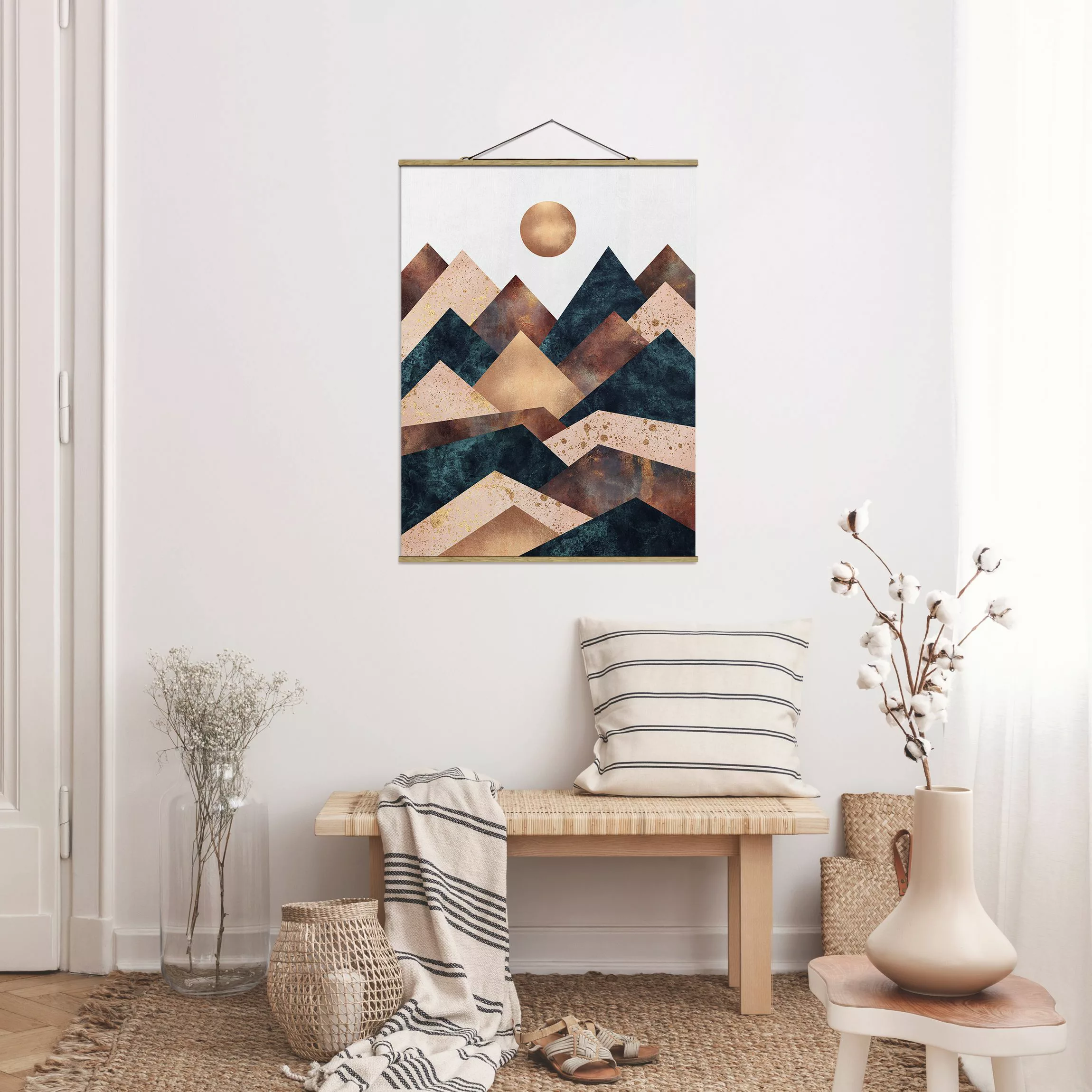 Stoffbild Abstrakt mit Posterleisten - Hochformat Geometrische Berge Bronze günstig online kaufen