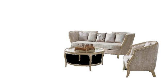 JVmoebel Sofa Hotel Möbel Einrichtung Sofagarnitur Stoff Sofa Taupe Gold Kl günstig online kaufen