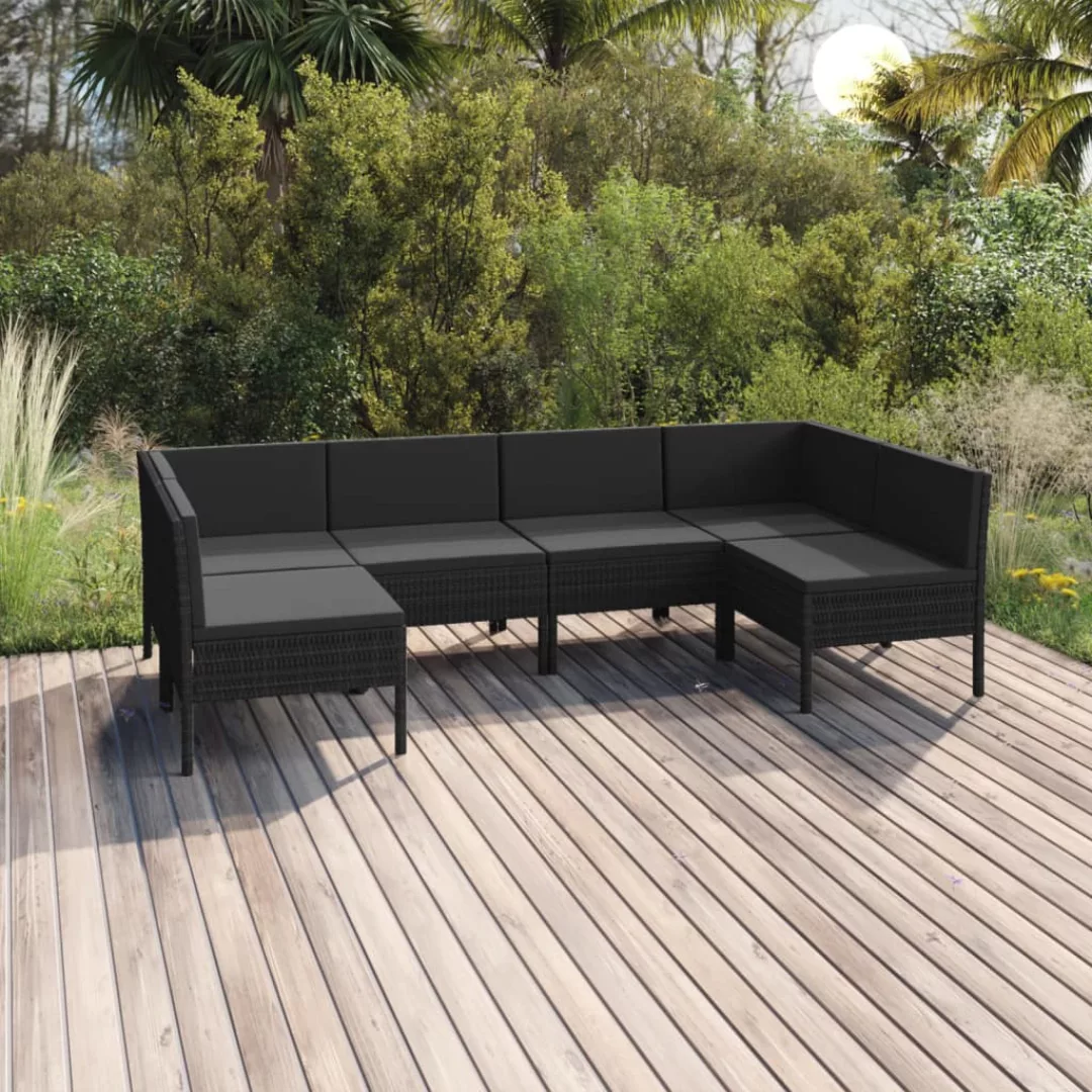 6-tlg. Garten-lounge-set Mit Auflagen Poly Rattan Schwarz günstig online kaufen