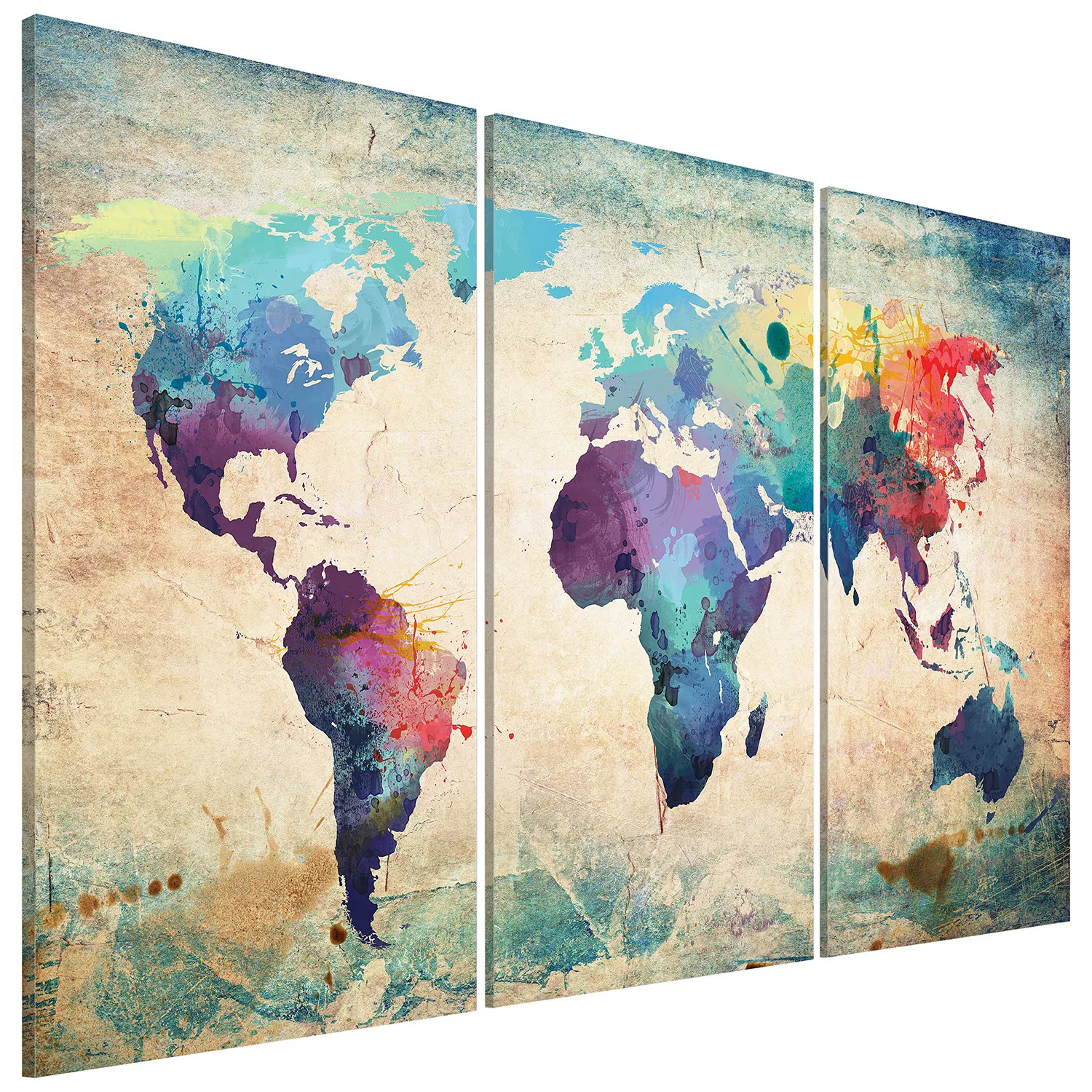 home24 Wandbild Bunte Weltkarte Triptychon günstig online kaufen