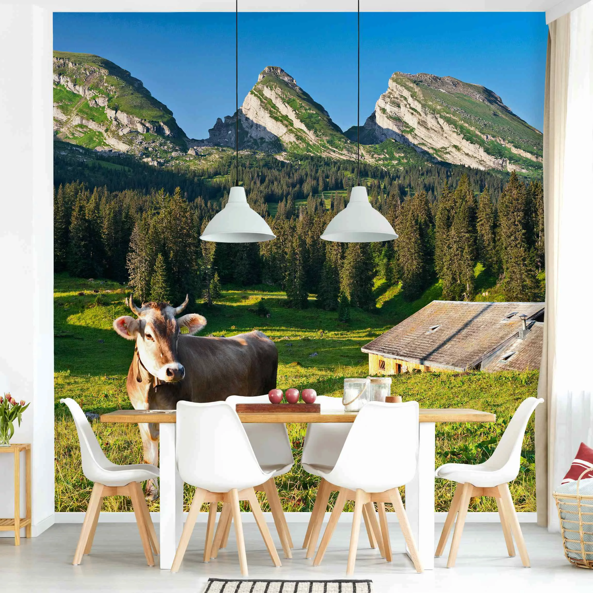 Fototapete Schweizer Almwiese mit Kuh günstig online kaufen